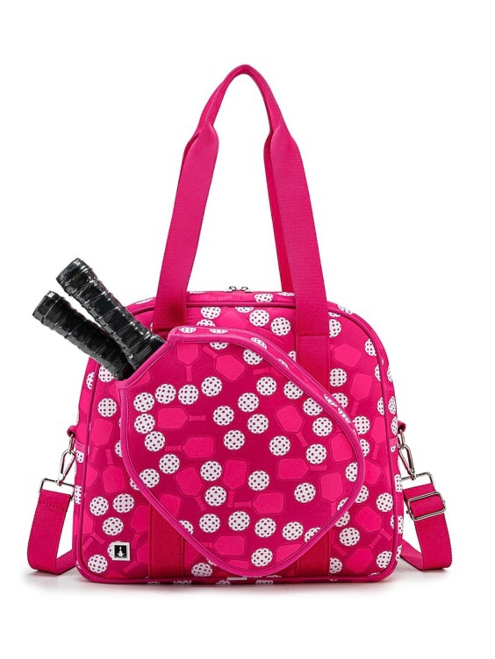 Pickleball or Tennis Large Tote bag Hot Pink Polka Dot with Racket Pocket NEW